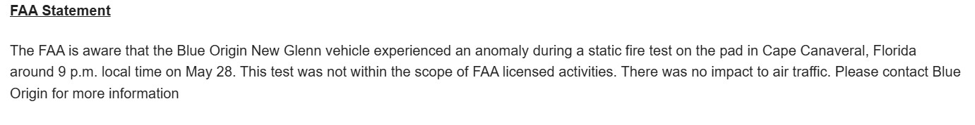 The repercussions of last night’s explosion of Blue Origin’s New Glenn rocket during a pre-launch test will take some time to assess. Among the key questions are not only what happened, but how badly the launch pad was… | Source: SpacePolicyOnline